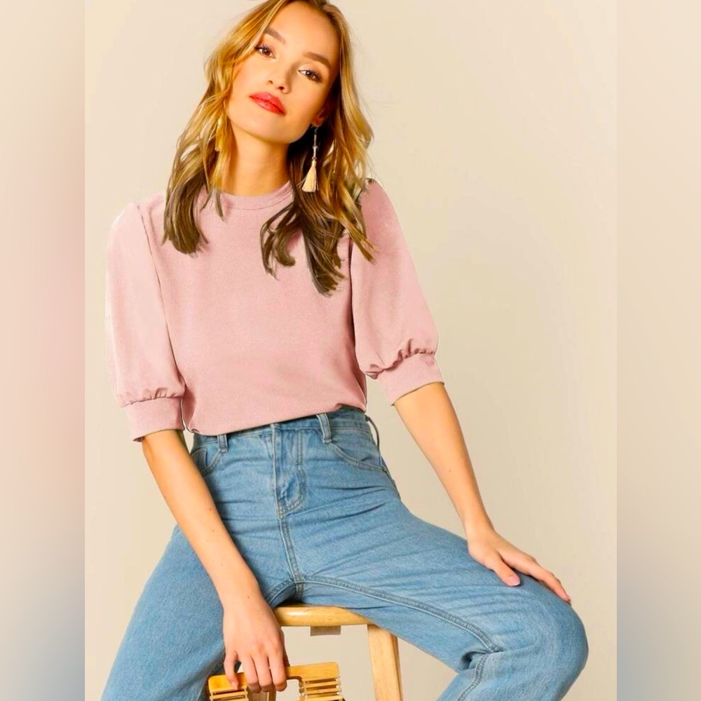 NWT Mock Neck Puff Sleeve Top - Picture 1 of 5